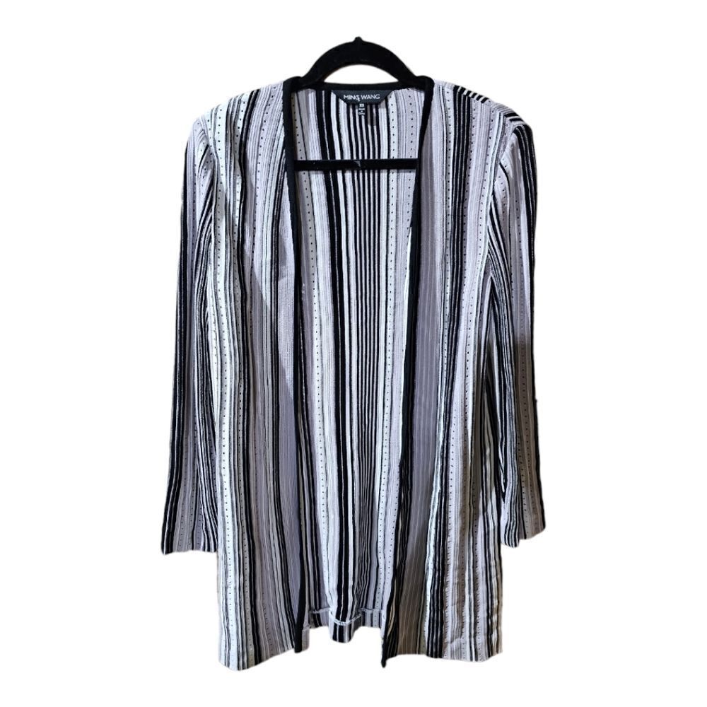 MING WANG Gray/Black/White Open Front Duster Jacket - Size XS